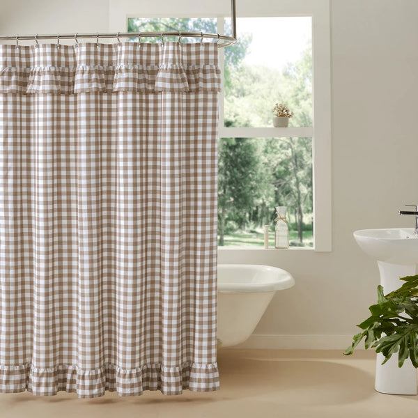 Annie Portabella Check Ruffled Shower Curtain