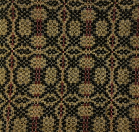 Patriot Knot Black Red Shower Curtain features black and red threads sewn into a patriot's knot pattern over a tan background.