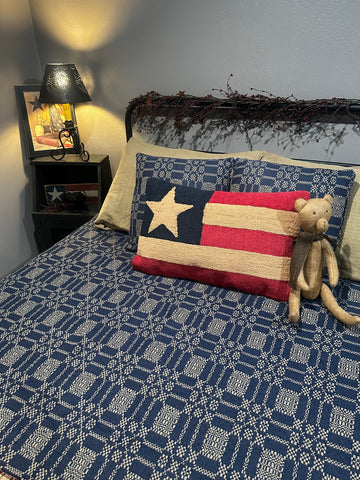 AUTUMN FROST WEAVE NAVY QUEEN BED COVER 94"X104" COMBO WITH 2 HOMESTEAD PILLOW SHAMS 20"X30"