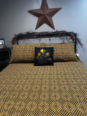 King Shadowbrook Bed Cover Mustard/Black Combo with 2 Matching Shams