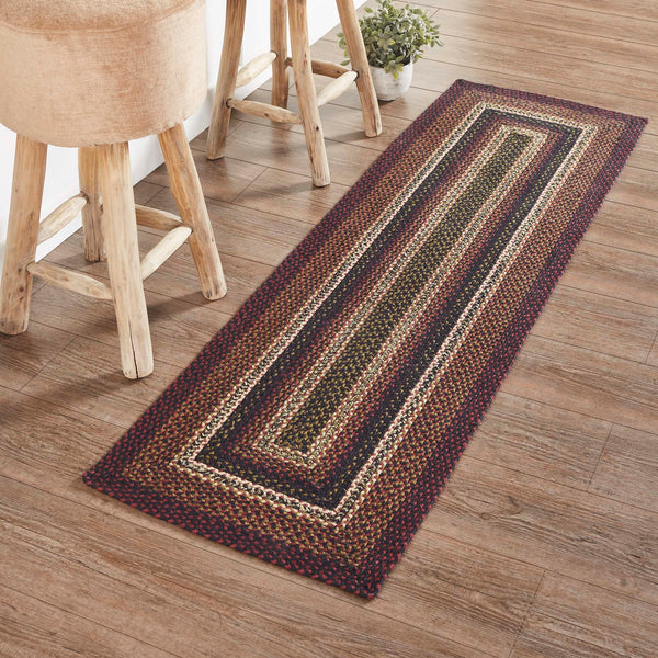Burgundy Mustard Braided Jute Oval Runner | Primitive Country Charm Burgundy Mustard Braided Jute Oval Runner | Primitive Country Charm