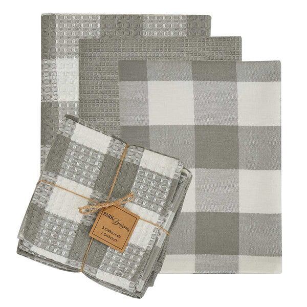 Wicklow Check 3 Dishtowel-1 Dishcloth Set - Black