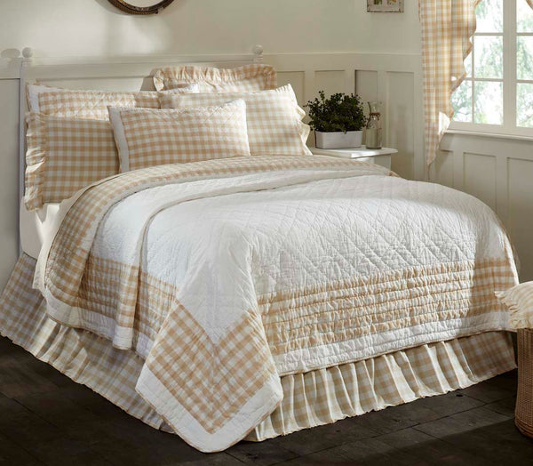 Annie Buffalo Tan Check Bedding, Primitive Country Farmhouse Large Tan and White Check Quilted Bedding