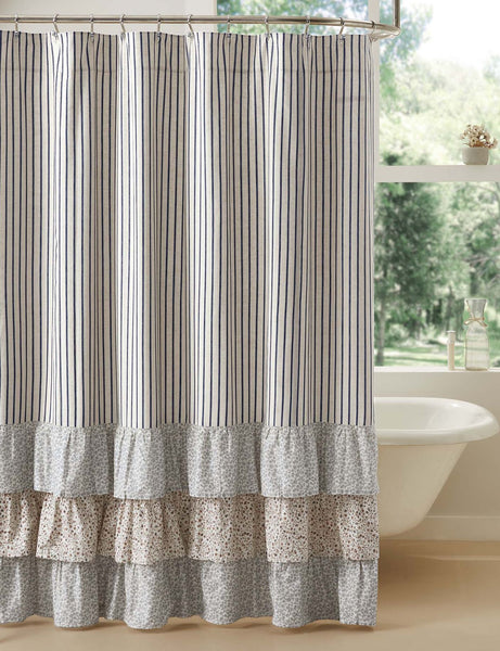 Kaila Ticking Stripe Ruffle Shower Curtain