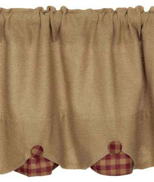 Burlap with Burgundy Check Window Treatments