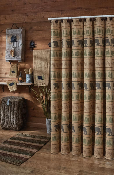 Bear Tracks Shower Curtain  Colors: Cream, Dark Sage & Black