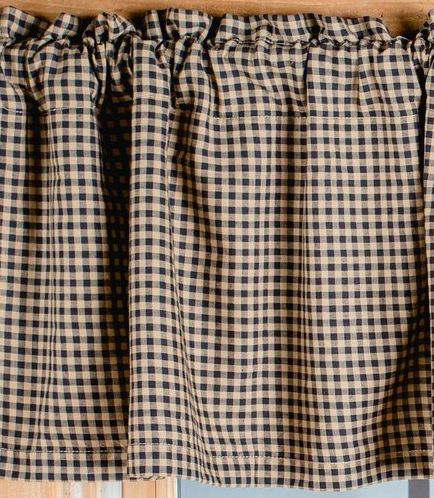 Black and Tan Checkered Window Plaid. Primitive Country Farmhouse Window Treatments Curtains Home Decor.