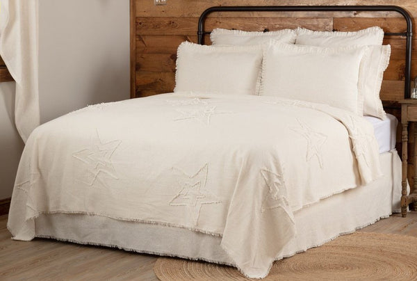 Burlap Antique White Star Bedding, Primitive Country Farmhouse Bedding Home Decor.