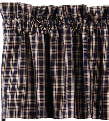 Cambridge Navy Window features navy and tan plaid cotton fabric. Primitive Country Farmhouse Window Treatments Curtains Home Decor.