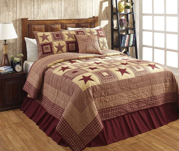 Colonial Star Burgundy and Tan Bedding Combos, Primitive Country Farmhouse Quilted Bedding Home Decor.