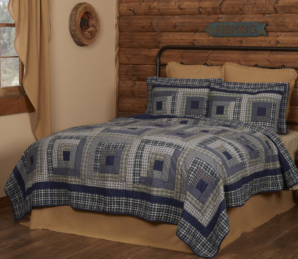 Columbus Collection Country Primitive Quilt Bedding, solid navy blue fabric in a log cabin design. See website for 15% discount & free s/h.