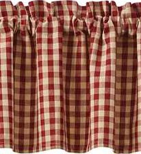 Crochet Gingham Garnet Window Garnet and Tan Checks Primitive Country Farmhouse Window Treatments Curtains Home Decor