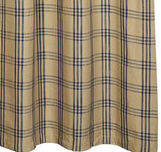 Cottonwood Blue Shower Curtain features blue and tan windowpane plaid cotton fabric. Primitive Country Farmhouse Bath Bathroom Home Decor.