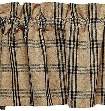 Cottonwood Black Window features black and tan windowpane plaid cotton fabric. Primitive Country Farmhouse Window Treatments Curtains Home Decor.
