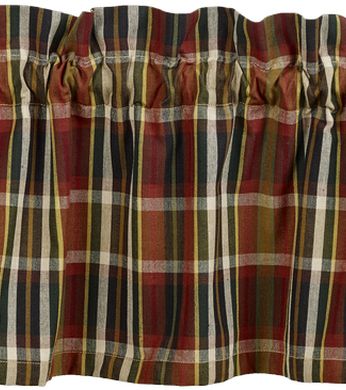 Montana Window, features red, black, yellow and cream plaid cotton fabric. Primitive Country Farmhouse Window Treatments Curtains Home Decor.