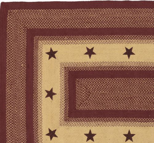 The Burgundy Red Primitive Jute Rug with Stencil Stars warms any space with its natural texture and rich red and tan hues that pair perfectly with any primitive, rustic, or Americana home. Visit website for FREE s/h & discount offers.