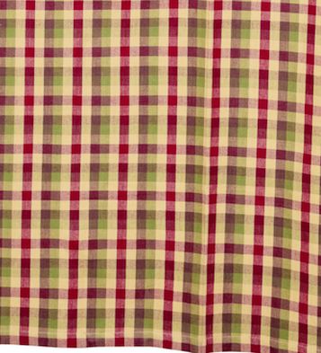 Apple Cider Shower Curtain FEATURES red, green, brown, and tan plaid cotton fabric. Primitive Country Farmhouse Bath Bathroom Home Decor.