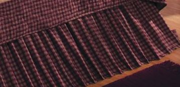 Cambridge Log Cabin King Bed Skirt features wine and cream plaid fabric from the bedding collection. Primitive Country Farmhouse Dust Ruffle Home Decor.