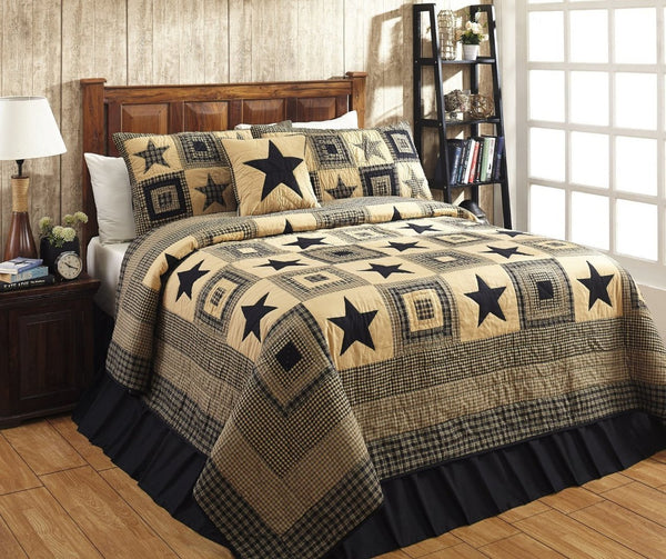 Colonial Star Black and Tan Bedding Combos, Primitive Country Farmhouse Quilted Bedding Home Decor.