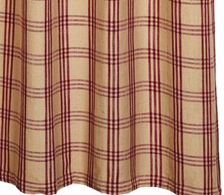 Cottonwood Red Shower Curtain features red and tan windowpane plaid cotton fabric. Primitive Country Farmhouse Bath Bathroom Home Decor.
