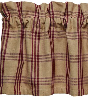 Cottonwood Red Window features tan and red windowpane plaid cotton fabric. Primitive Country Farmhouse Window Treatments Curtains Home Decor.