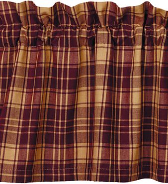 Heritage Check Wine Window features ine and tan plaid cotton fabric. Primitive Country Farmhouse Window Treatments Curtains Home Decor.