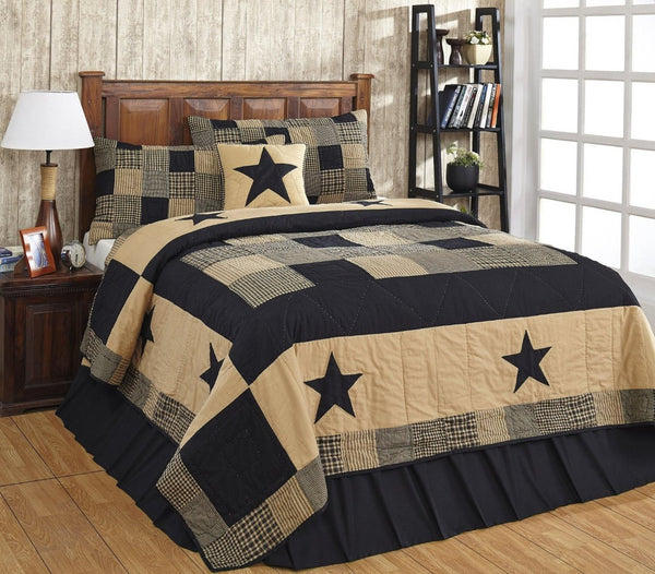 Jamestown Black and Tan Bedding, plaids, checks, solids applique stars. Primitive Country Farmhouse Bedding Home Decor.