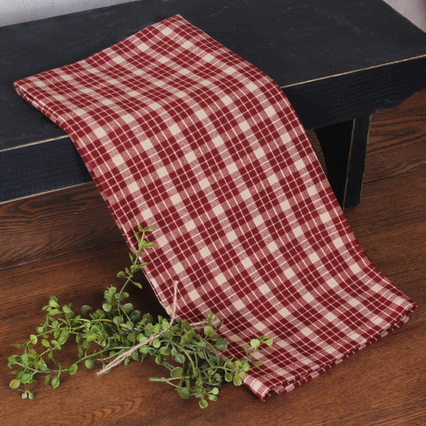 Set of two Appleton Barn Red plaid 18x28 cotton kitchen towels in warm red and tan for country farmhouse kitchens