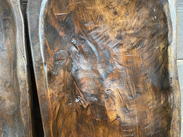 Deep Farmhouse Dough Bowl With Handle – Rustic Hand-Carved Wood