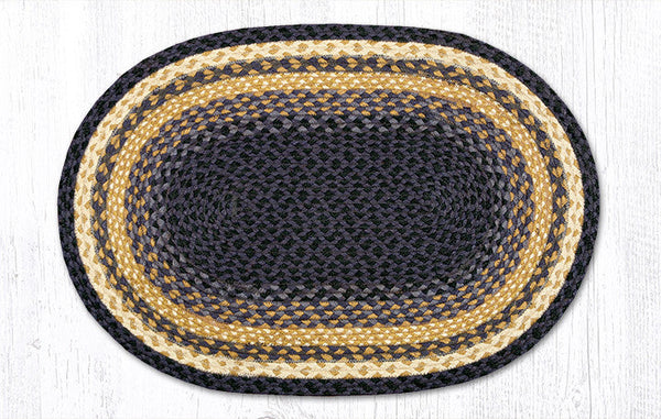 C-79 Lt. Blue/Dk. Blue/Mustard Oval Braided Rug 20"x30"