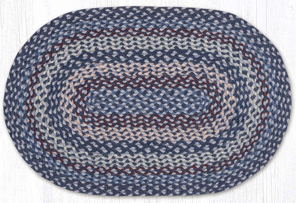C-913 Blue/Gray/Burgundy Oval Braided Rug 20"x30"
