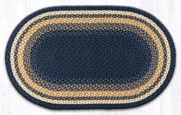 C-79 Lt. Blue/Dk. Blue/Mustard Oval Braided Rug 27"x45"