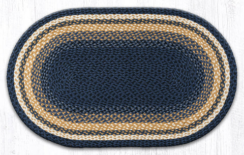 C-79 Lt. Blue/Dk. Blue/Mustard Oval Braided Rug 27"x45"