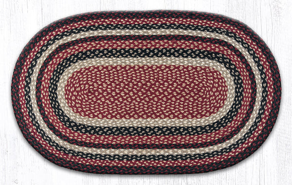C-344 Burgundy/Black/Tan Oval Braided Rug 27"x45"