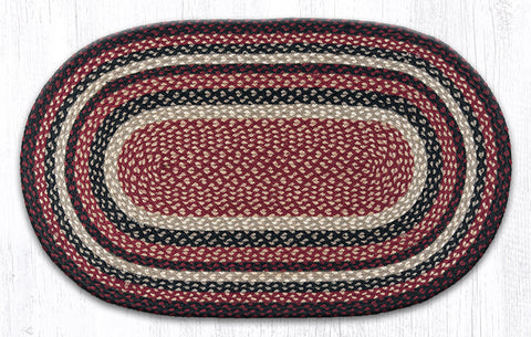 C-344 Burgundy/Black/Tan Oval Braided Rug 27"x45"