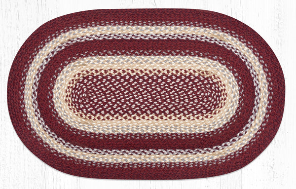 C-791 Burgundy/Gray/Cream Oval Braided Rug 27"x45"