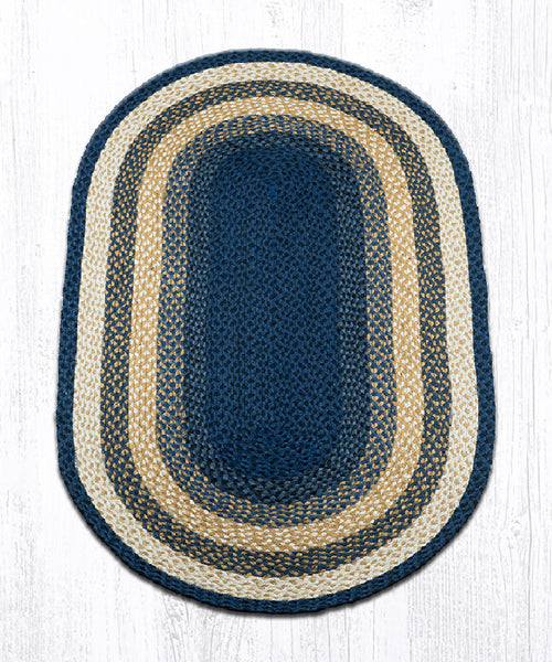 C-79 Lt. Blue/Dk. Blue/Mustard Oval Braided Rug 3'x5'