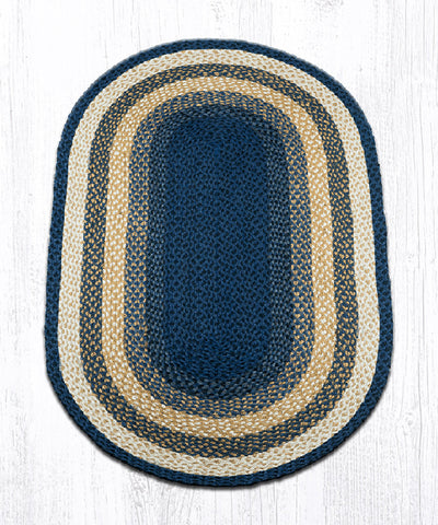 C-79 Lt. Blue/Dk. Blue/Mustard Oval Braided Rug 3'x5'