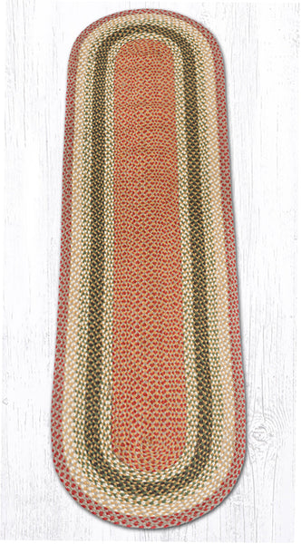 C-24 Olive/Burgundy/Gray Oval Braided Rug 2'x8'