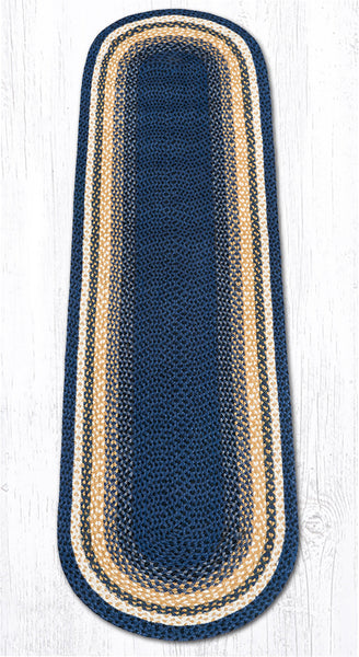 C-79 Lt. Blue/Dk. Blue/Mustard Oval Braided Rug 2'x8'