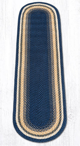 C-79 Lt. Blue/Dk. Blue/Mustard Oval Braided Rug 2'x8'