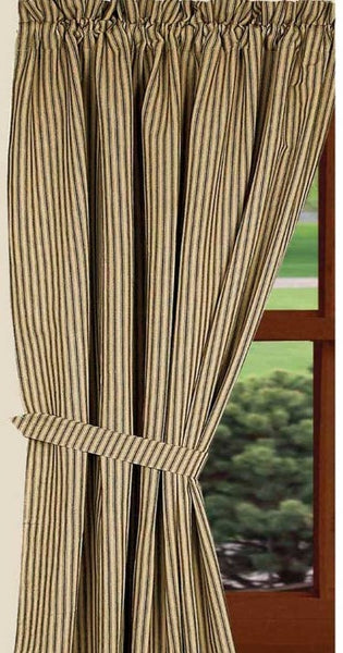 Our York Ticking Black - Nutmeg Panels are made of cotton. This is a 72" x 63" (2 pcs) set of fully lined panels with a 2" header and a 2.5" rod pocket.