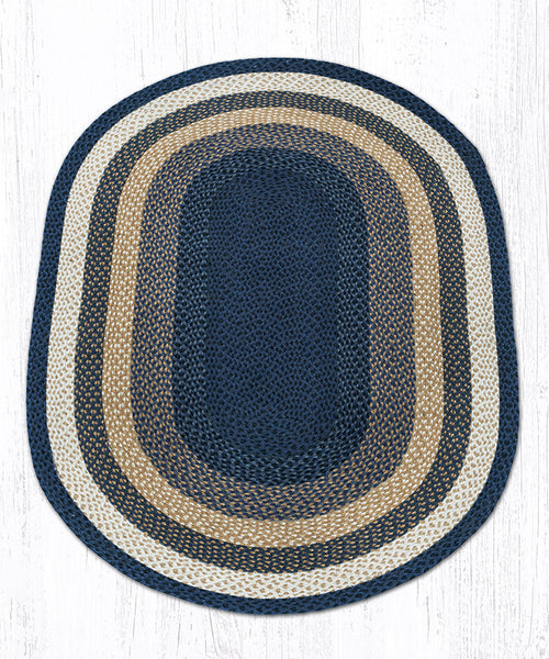 C-79 Lt. Blue/Dk. Blue/Mustard Oval Braided Rug 4'x6'