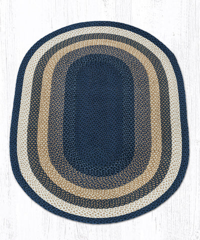C-79 Lt. Blue/Dk. Blue/Mustard Oval Braided Rug 4'x6'
