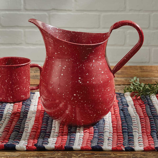 The Granite Enamelware Red Utensil Crock will add a bold pop of color to your decor! Combine with the dinner plates, salad plates, mugs, pitchers, and bowls for a complete setting! So beautiful!