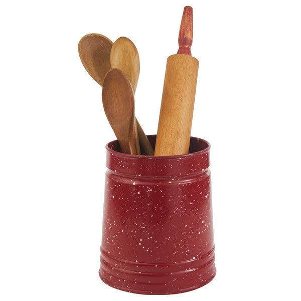Red Graniteware Enamel Utensil Crock