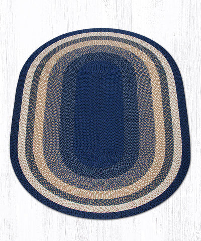 C-79 Lt. Blue/Dk. Blue/Mustard Oval Braided Rug 5'x8'