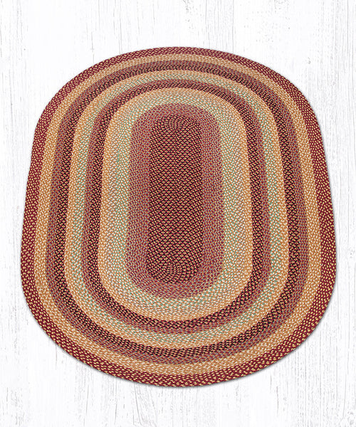 C-357 Burgundy/Gray/Cream Oval Braided Rug 5'x8'