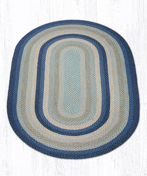 C-362 Breezy Blue/Taupe/Ivory Oval Braided Rug 5'x8'