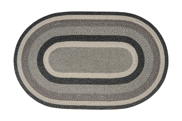 C-9-93 Black + Tan Oval Braided Rug 5'x8'